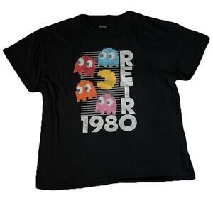 Pac Man Retro 1980 Men's XL  T-Shirt Faded Black Brisco Brand